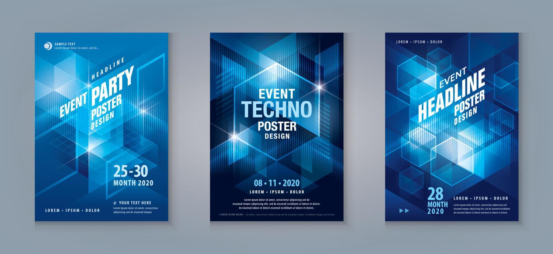 Abstract techno Geometric Background, Business Flyer Poster Design Set. Layout Template vector