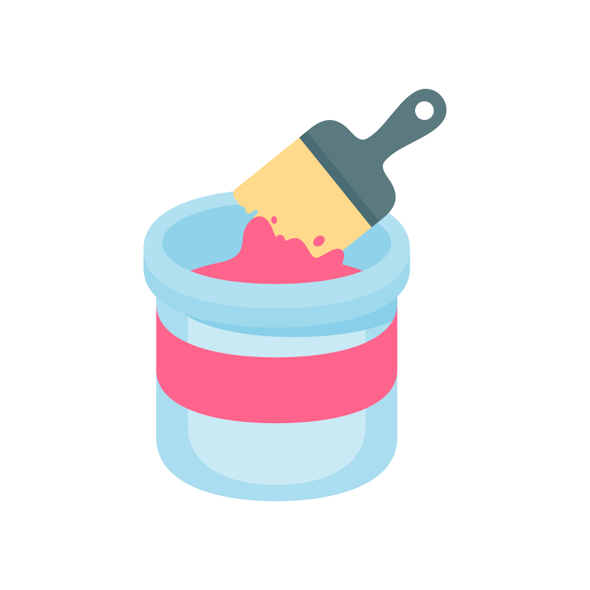 A set of brush heads and paint buckets for creating art from the artist's creativity. 14493458 PNG