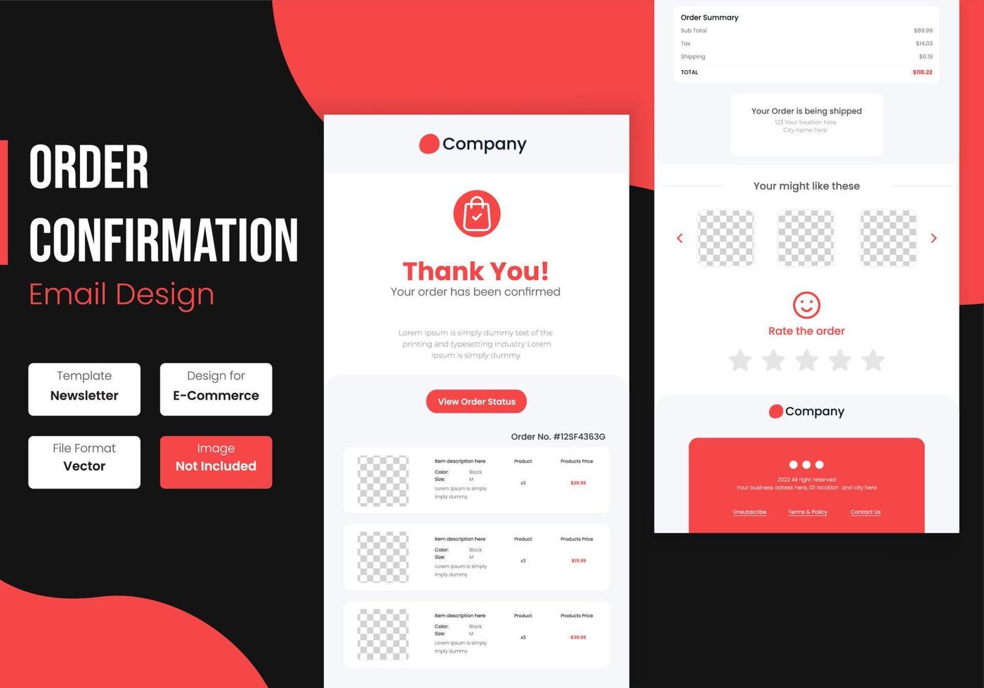 E-commerce order confirmation email template design vector
