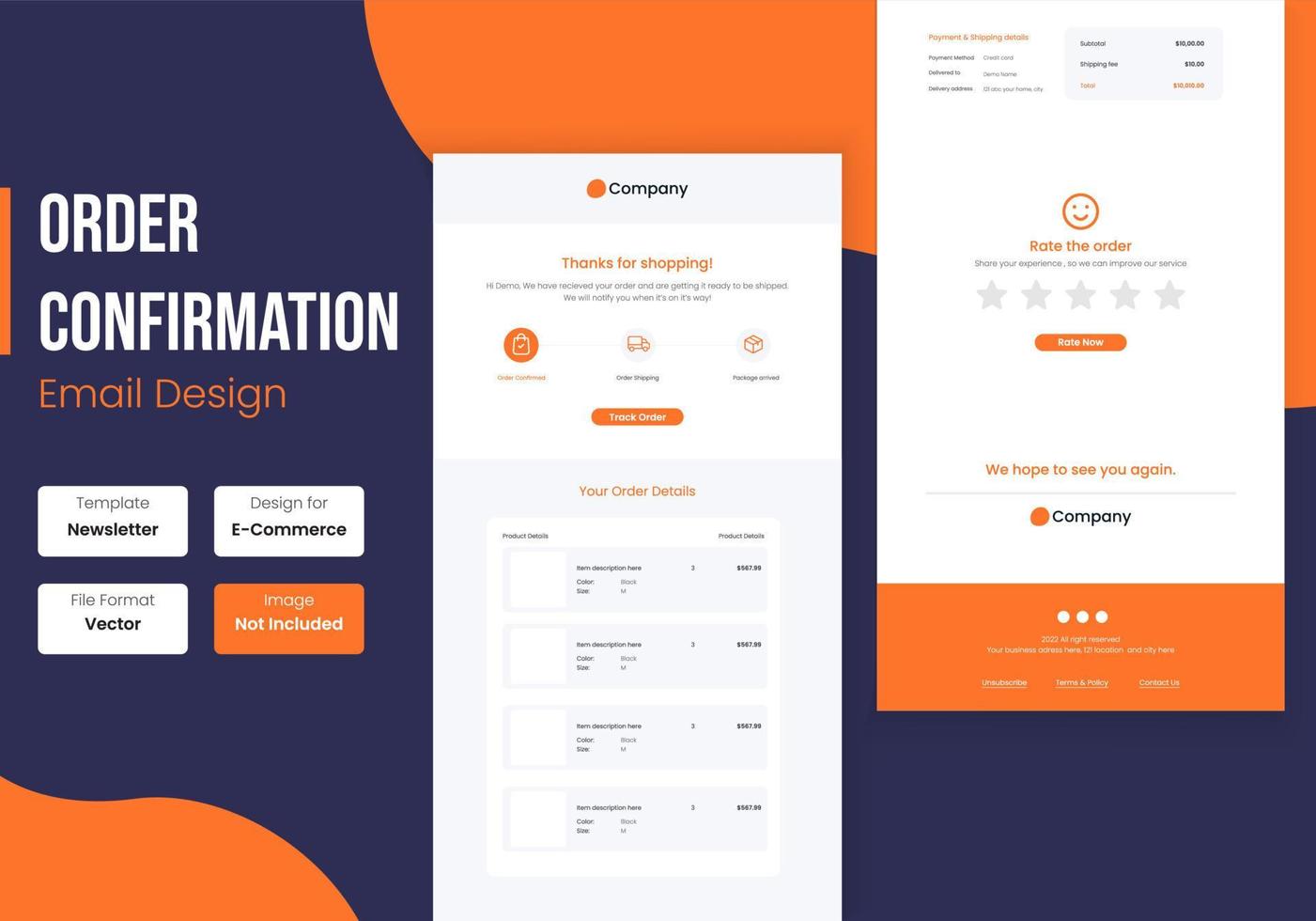 E-commerce order confirmation email template design vector