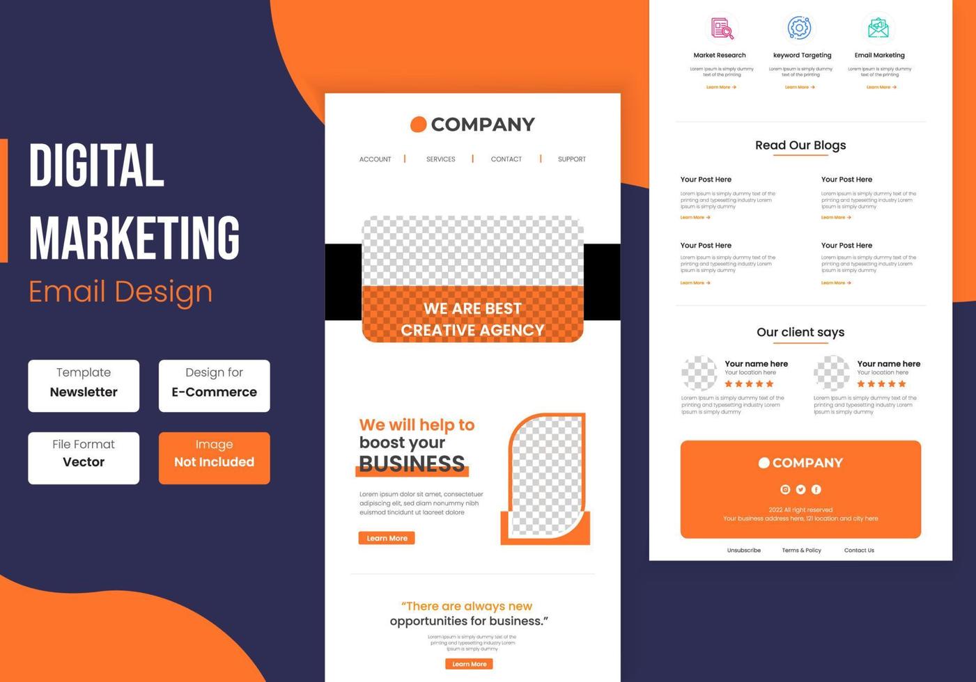 Business or creative agency email newsletter template vector