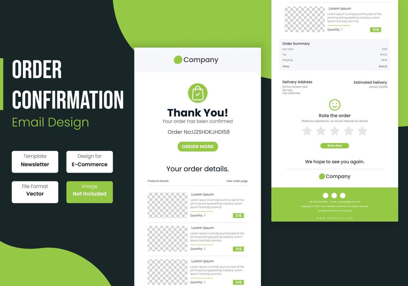 E-commerce order confirmation email template design vector