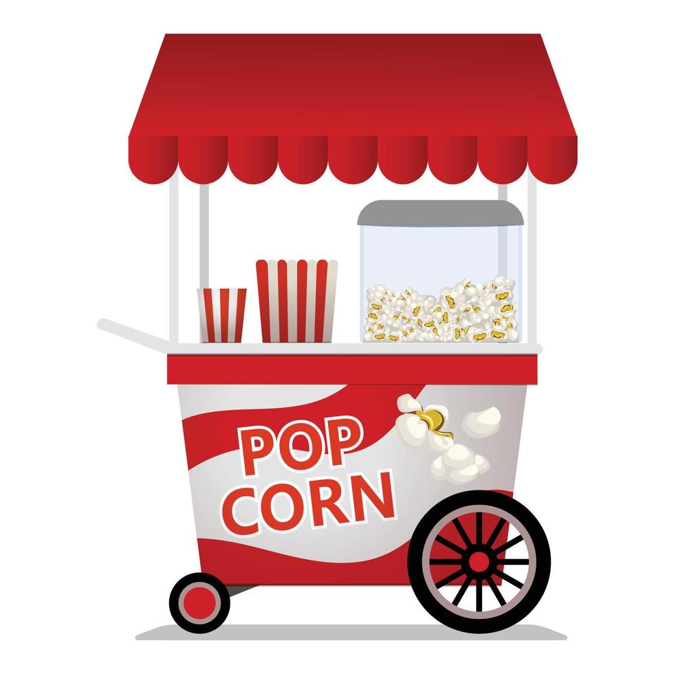 Popcorn cart icon, cartoon style vector