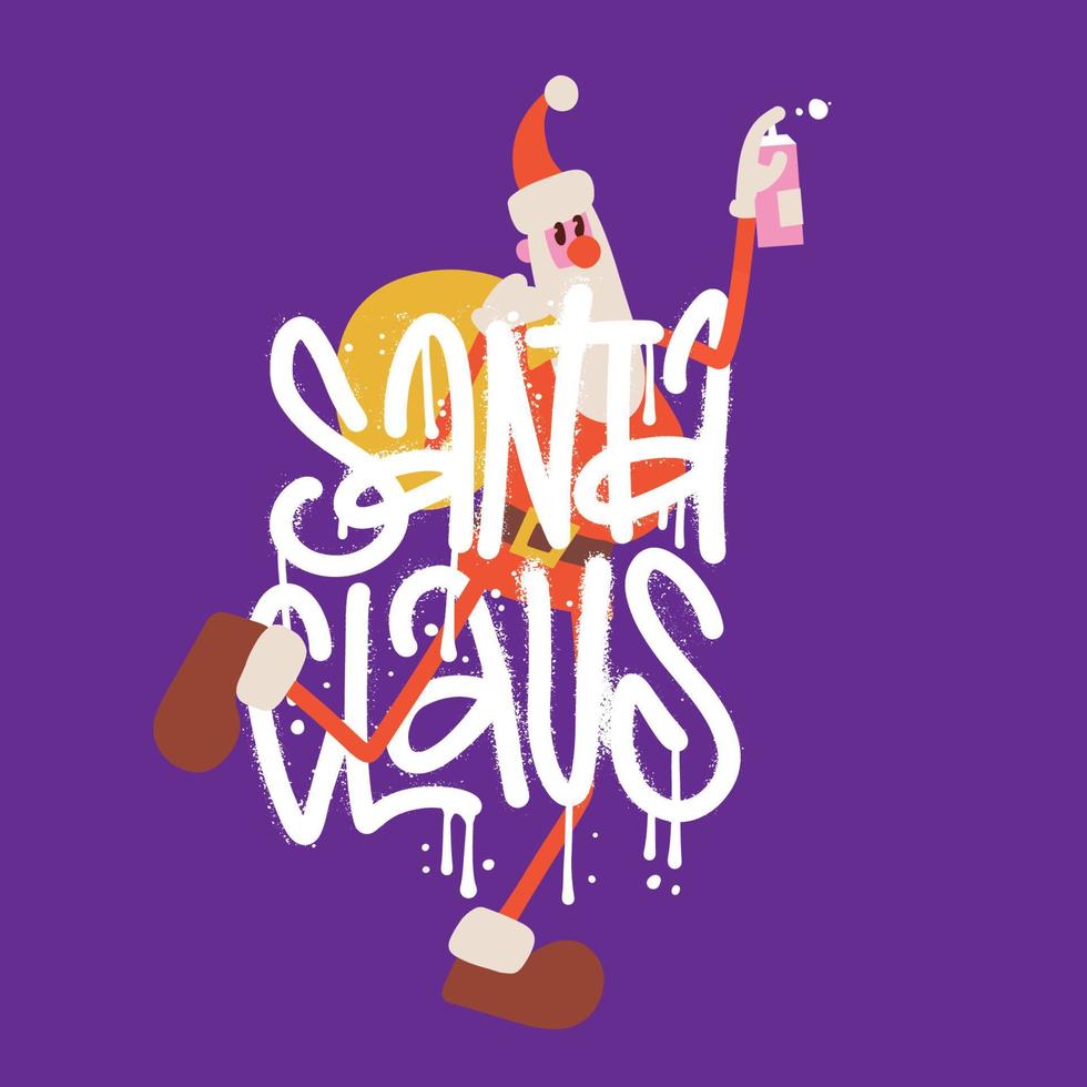 Hiphop Urban Style Santa Claus Spraying Graffity. Spay textured lettering collage with Santa groocy character. Vector Illustration Art Template. Tee sublimation print