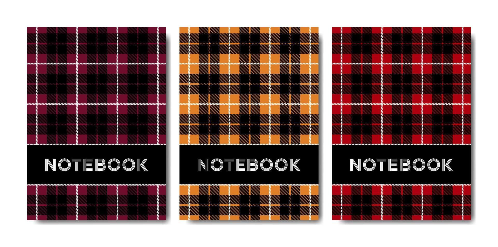 Set of cover notebook template with tartan pattern vector