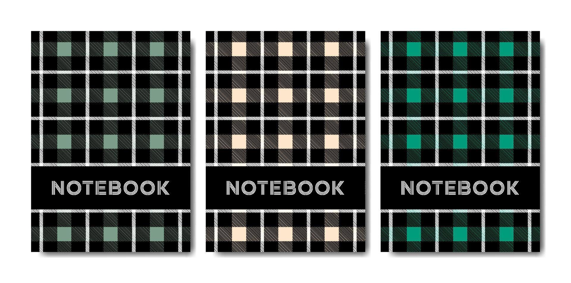Set of cover notebook template with tartan pattern vector