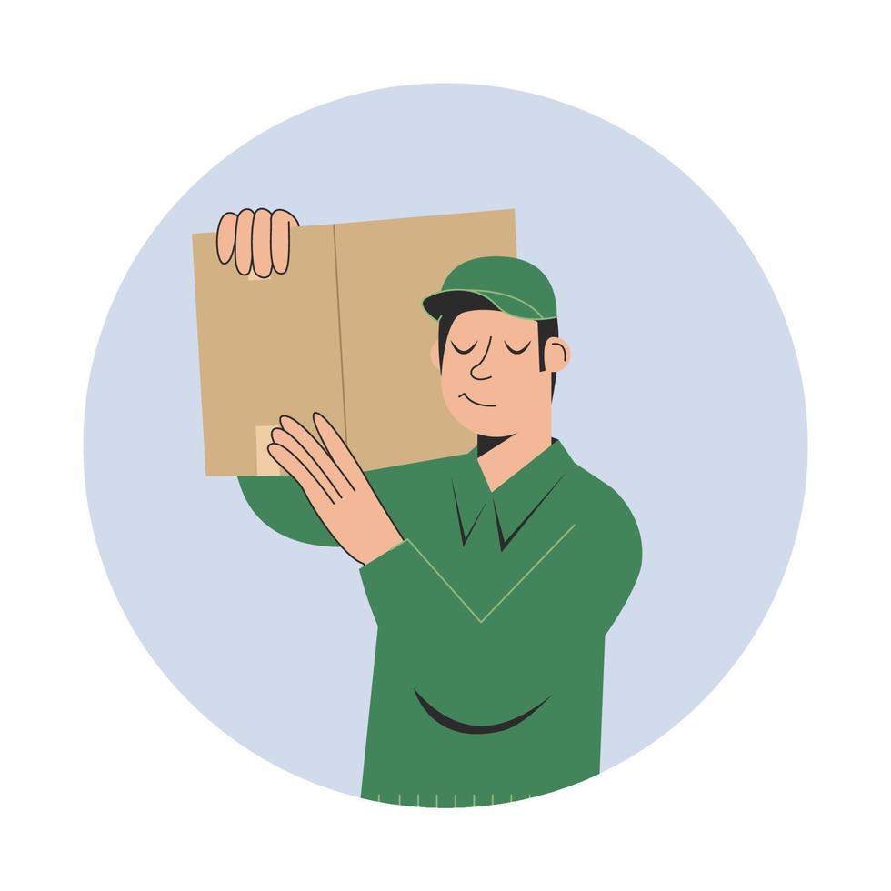 Delivery courier man isolated round icons or avatars. Vector illustration in flat style