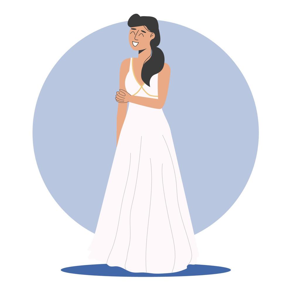 Adorable model girl in wedding dress posing. Vector illustration in flat style
