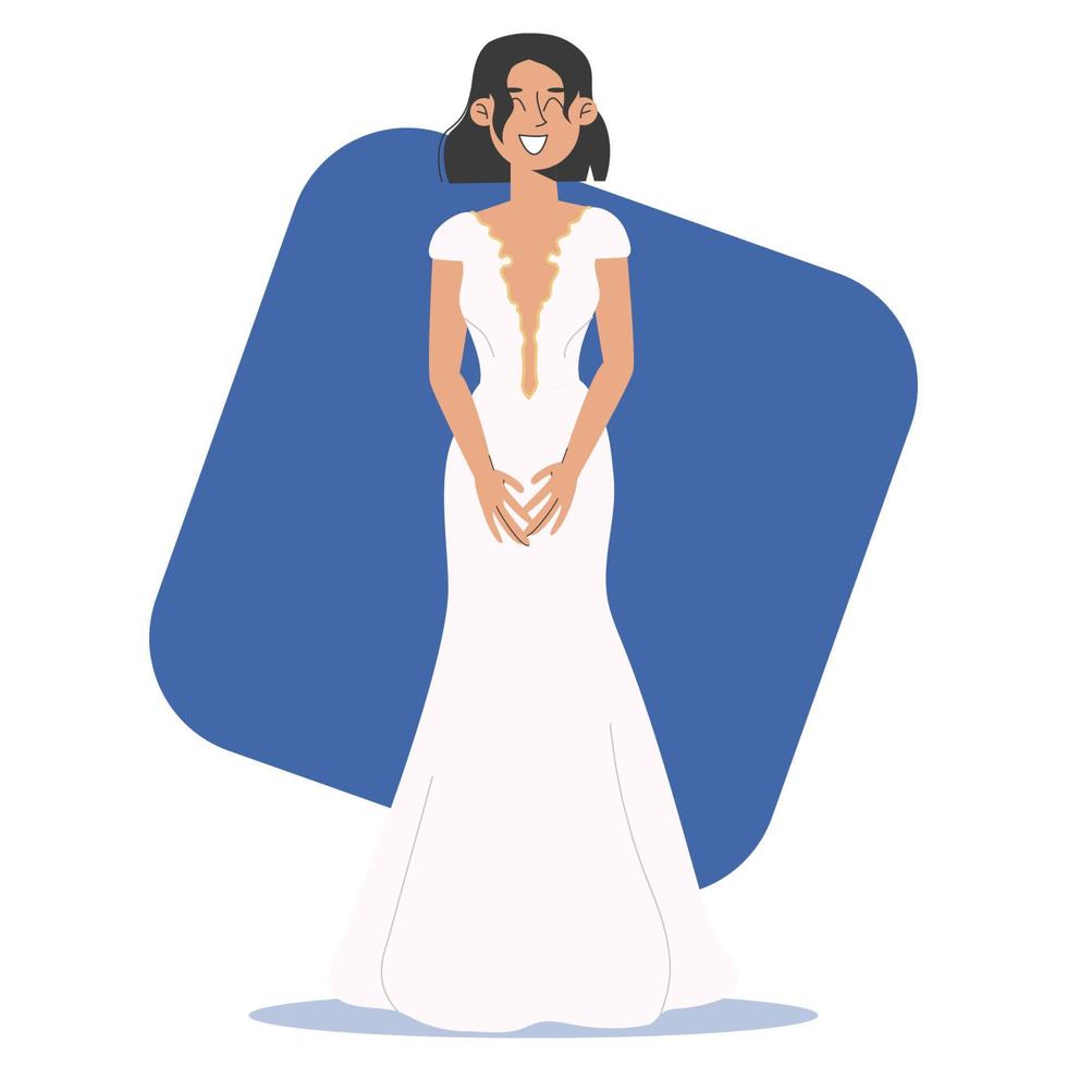 adorable chica modelo en vestido de novia posando. ilustración vectorial en estilo plano vector