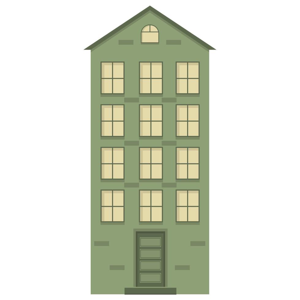 Green multi-storey building with windows. House design. Residential building illustration vector