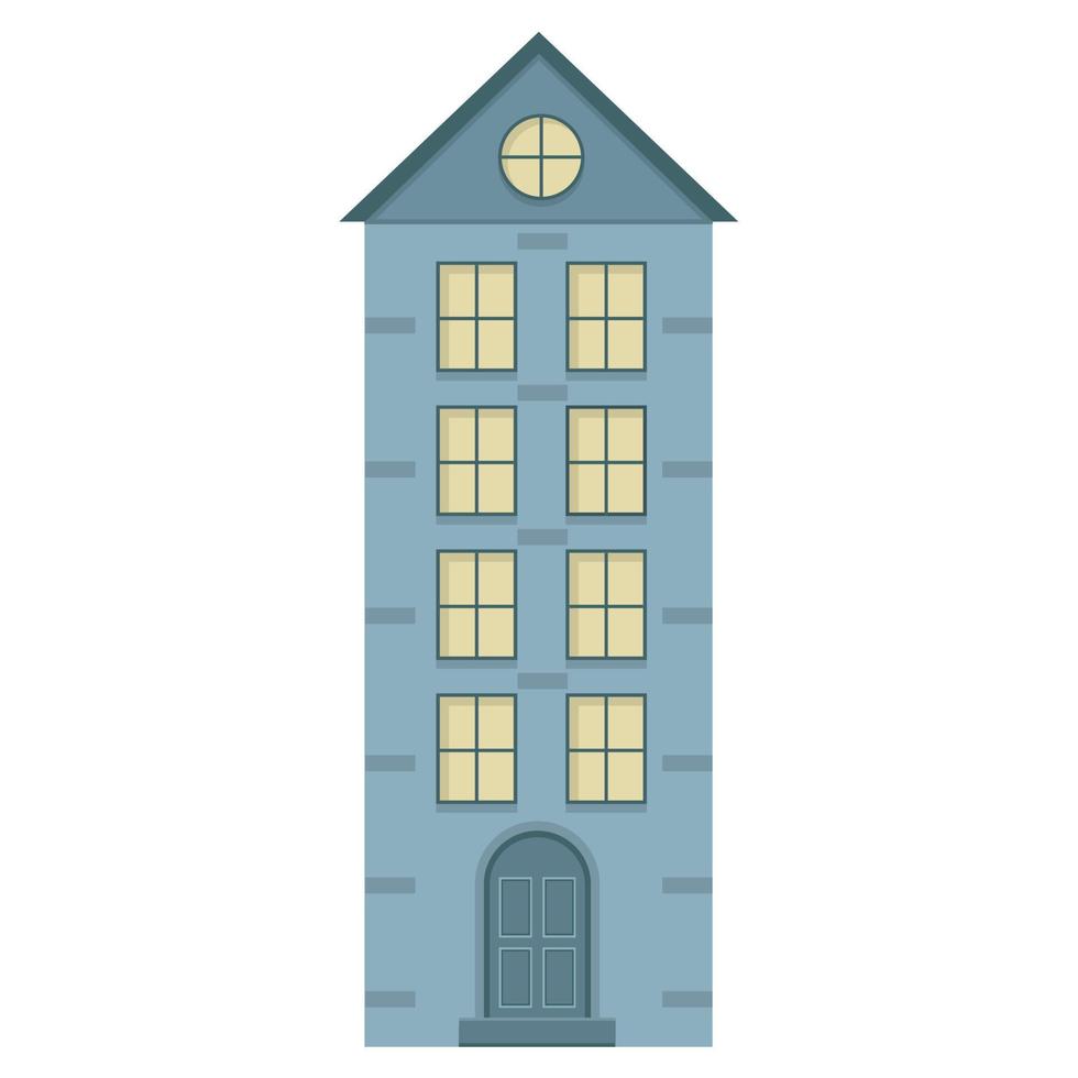 Blue multi-storey building with windows. House design. Residential building illustration vector