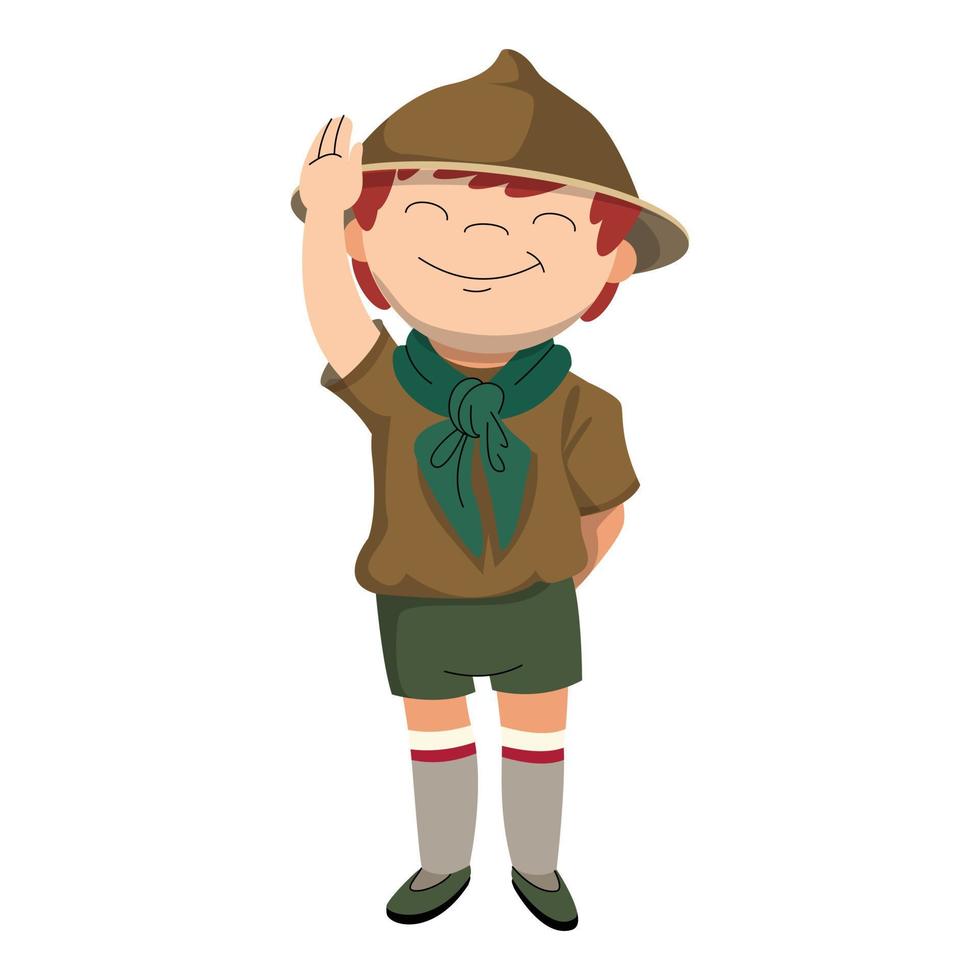 Salute scout boy icon, cartoon style vector