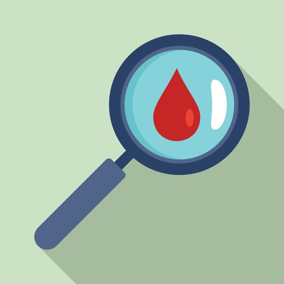 Blood drop under magnifier icon, flat style vector