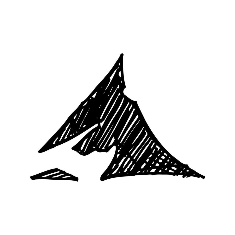 Triangle shape mountain logo illustration design. Flat black white hand drawn art work suitable for nature lovers community, hikers and t shirt print vector