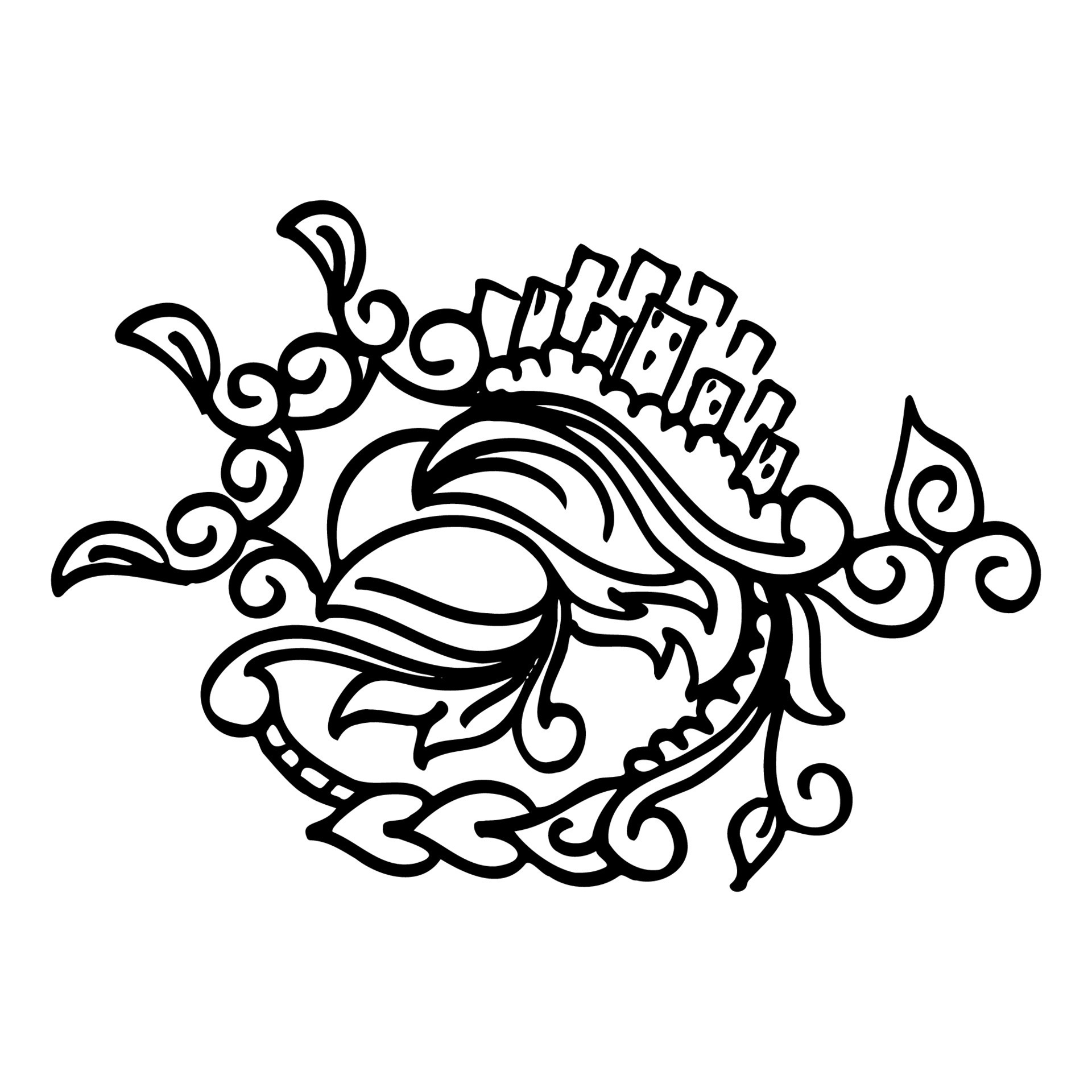 Outline pretty floral ornament sketch design. Hand drawn black outline