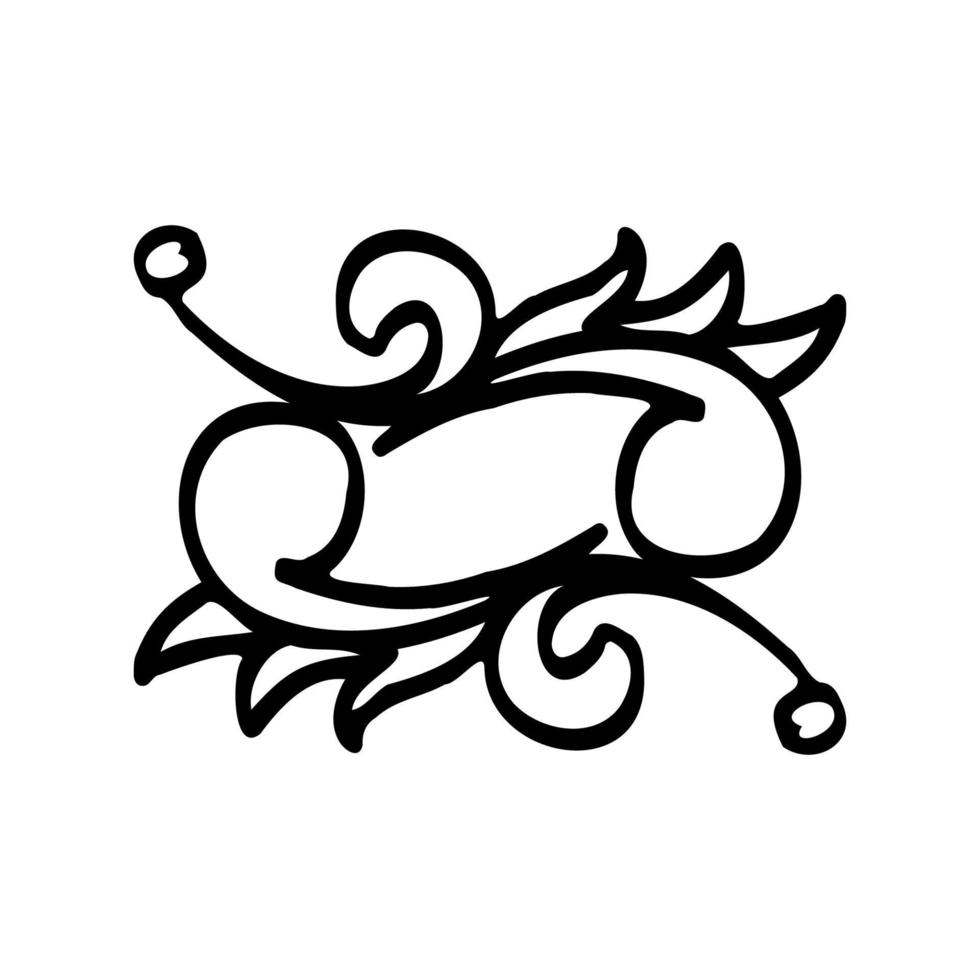 Outline pretty floral ornament sketch design. Hand drawn black outline floral ornament. Ornament illustration. Simple cartoon doodle style ornament sketch vector