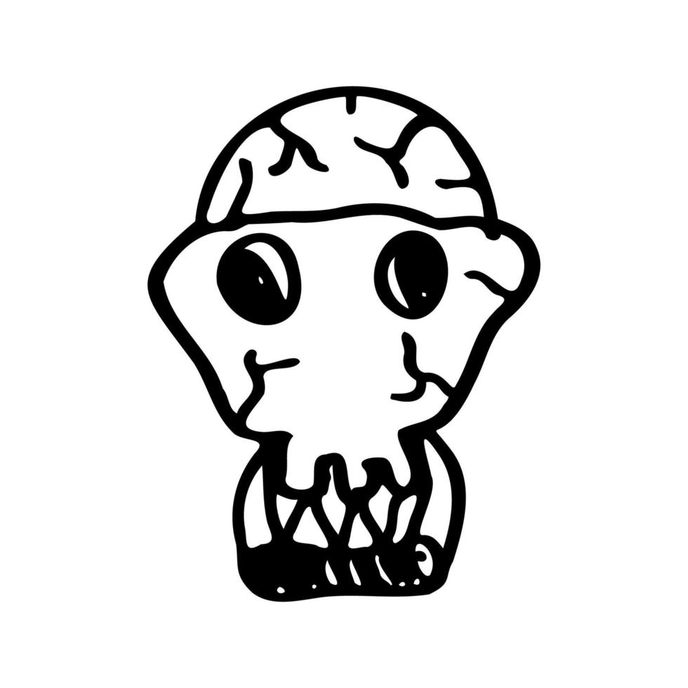 Outline cute skull sketch design. Hand drawn black line skull design. Cute black skull illustration. Simple cartoon doodle style cute skull sketch. Vector