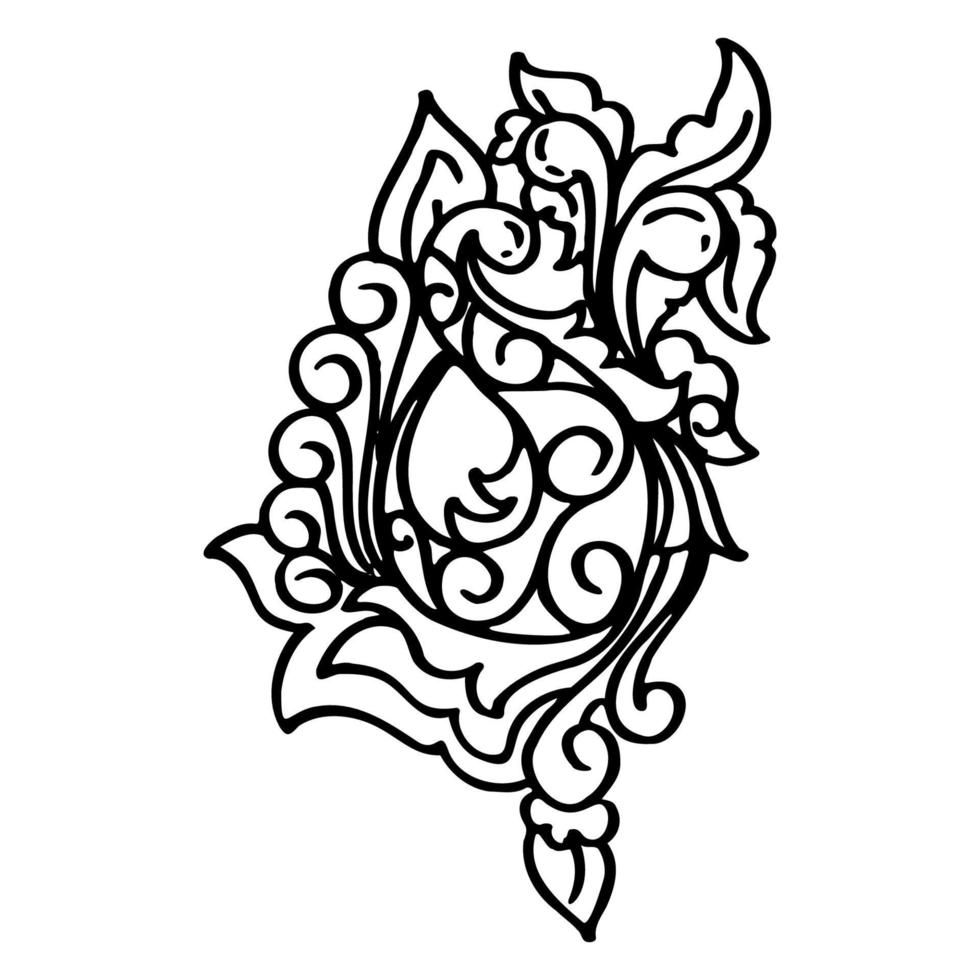 esbozar un bonito diseño de boceto de adorno floral. adorno floral de contorno negro dibujado a mano. ilustración de adorno. bosquejo de ornamento de estilo de dibujo de dibujos animados simple vector