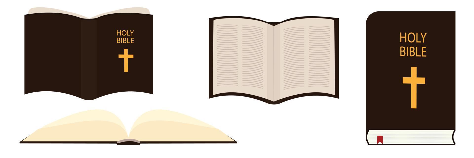 conjunto de santa biblia. libro abierto, libro cerrado, ilustración vectorial. vector