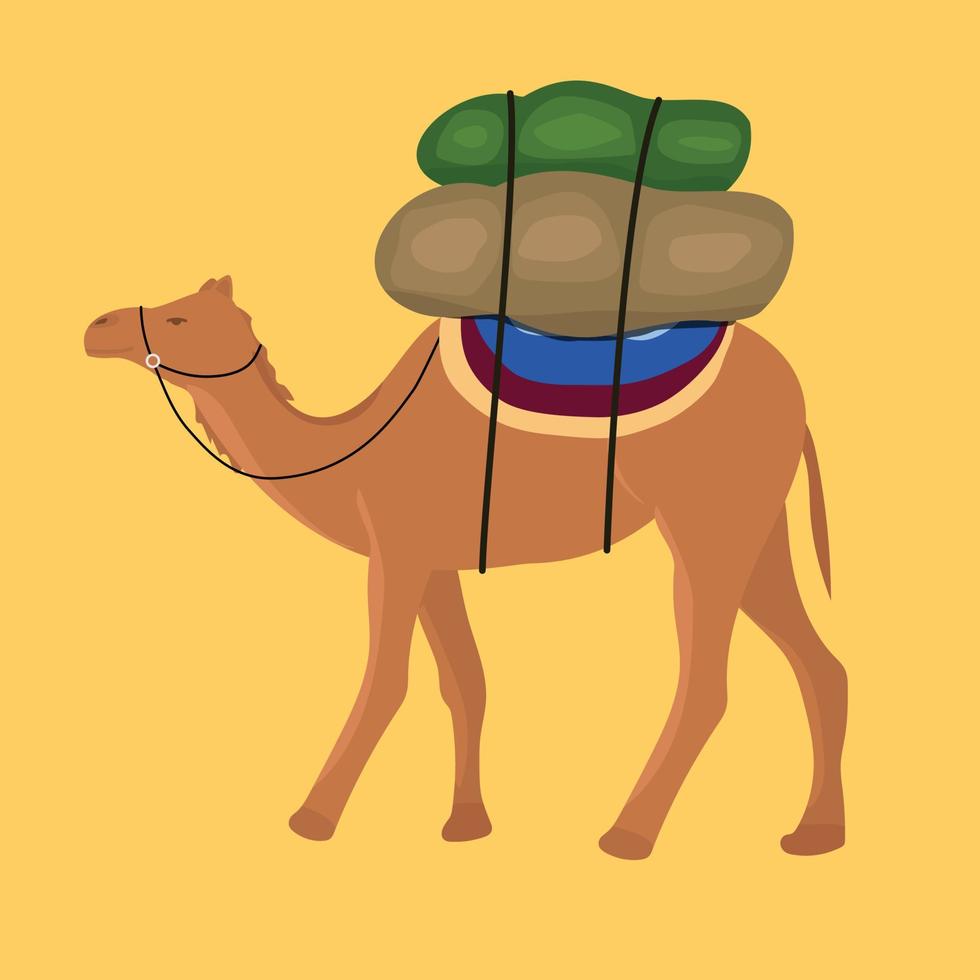 Camel with cargo isolated on background. Vector illustration.