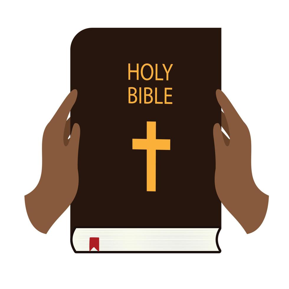 African hands holding holy bible. Vector illustration.