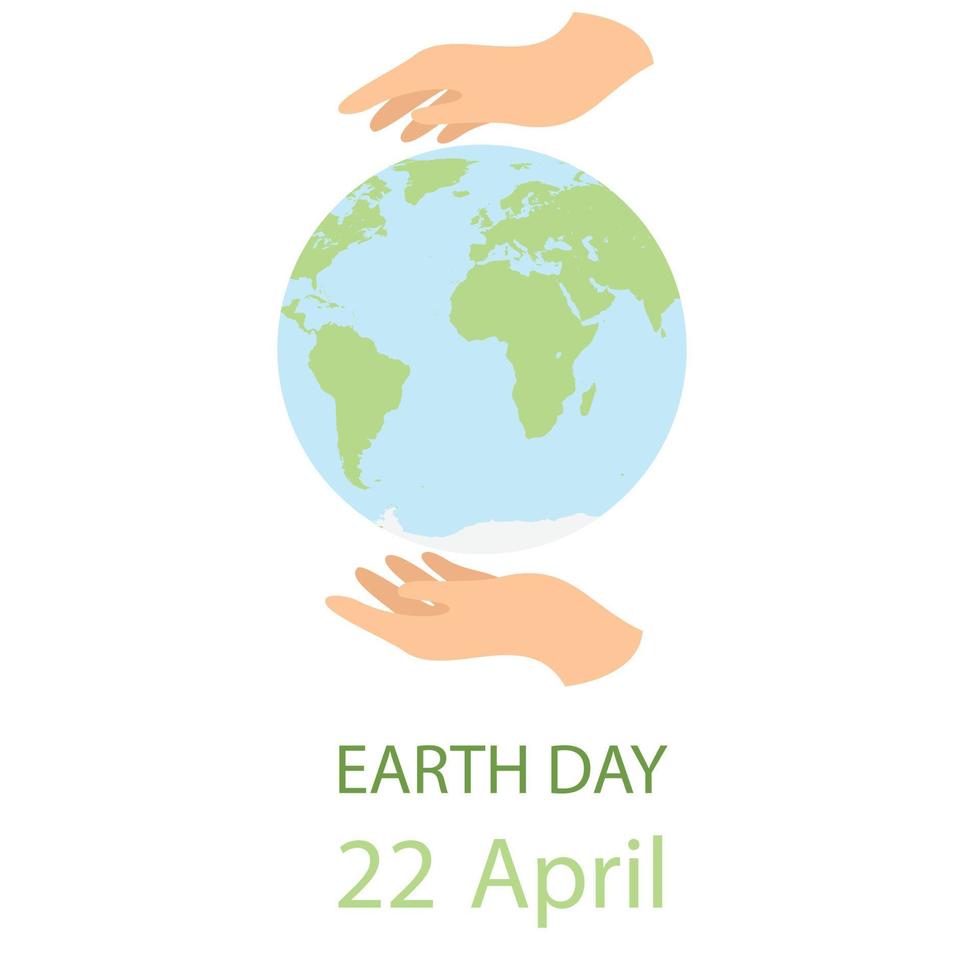 Earth day, 22 April. Two hand protect earth. Vector illustration.