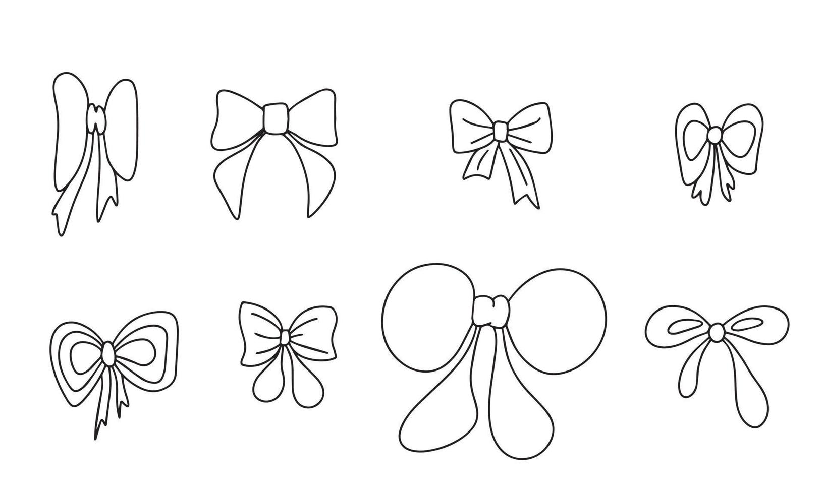 Set of bow in doodle style. Vector illustration as hand draw outline ...