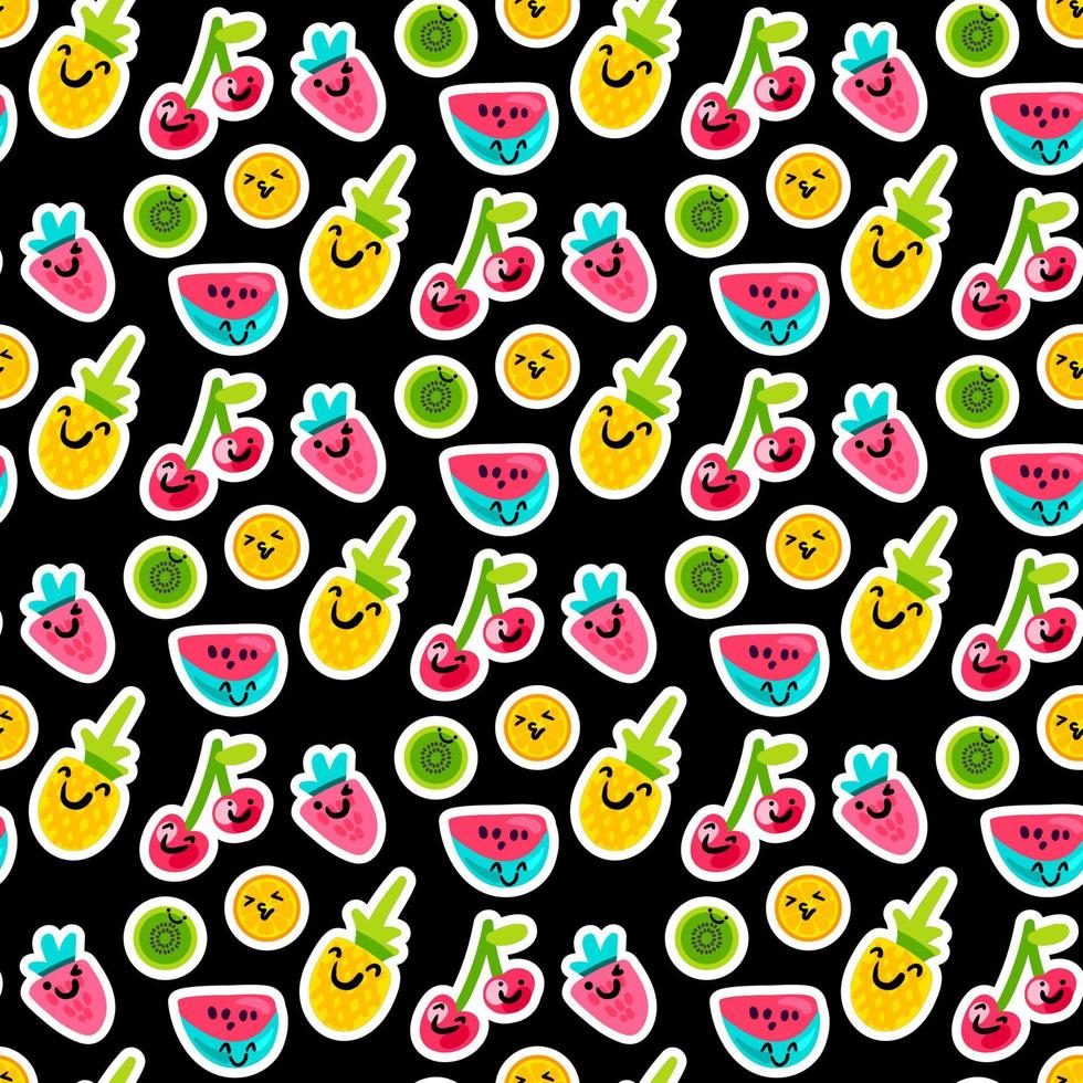 Color fruits emoji seamless vector pattern