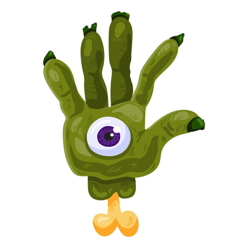 Green zombie hand with eye for Halloween holiday vector