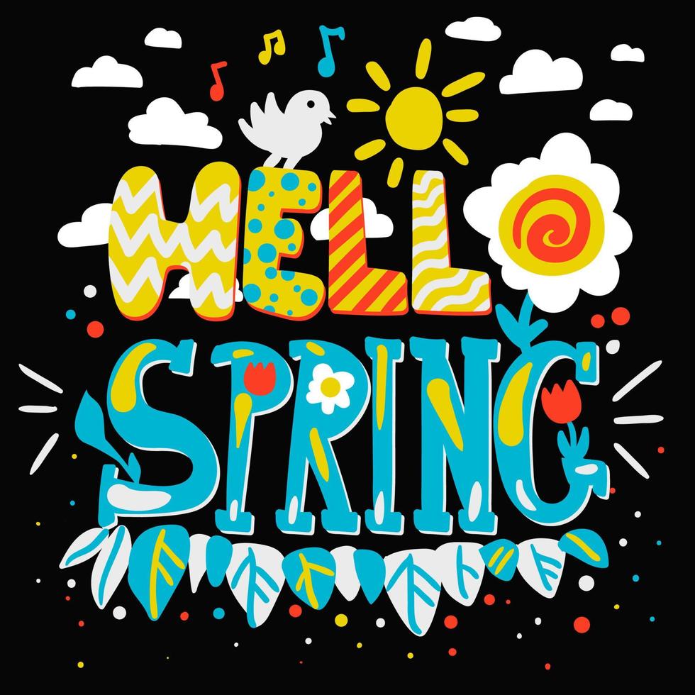 Hello spring handdrawn lettering vector