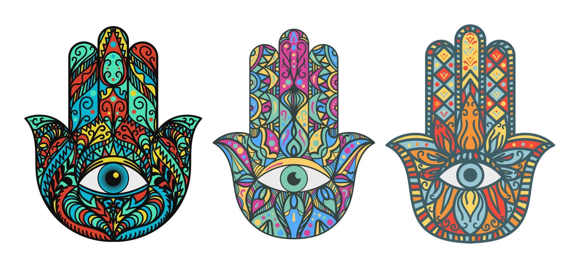 Hamsa, fatima hand illustrations set vector