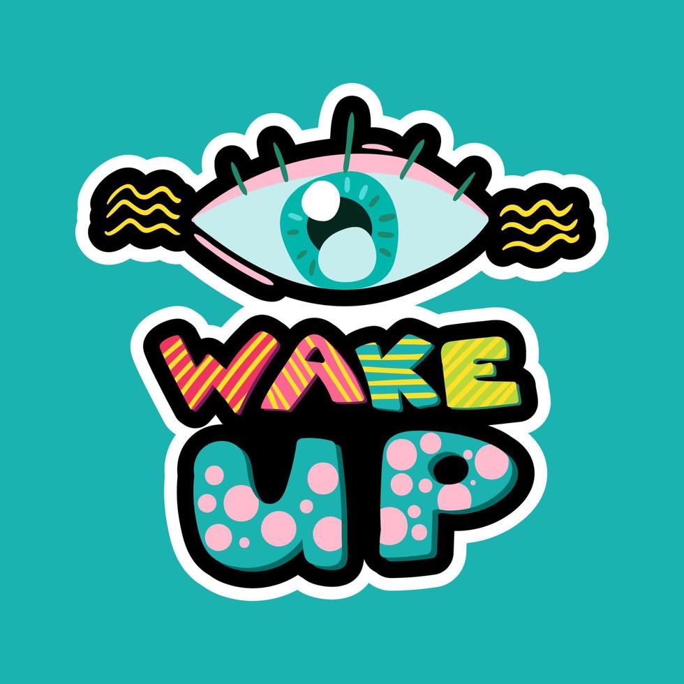 Eye with lettering dash line sticker vector