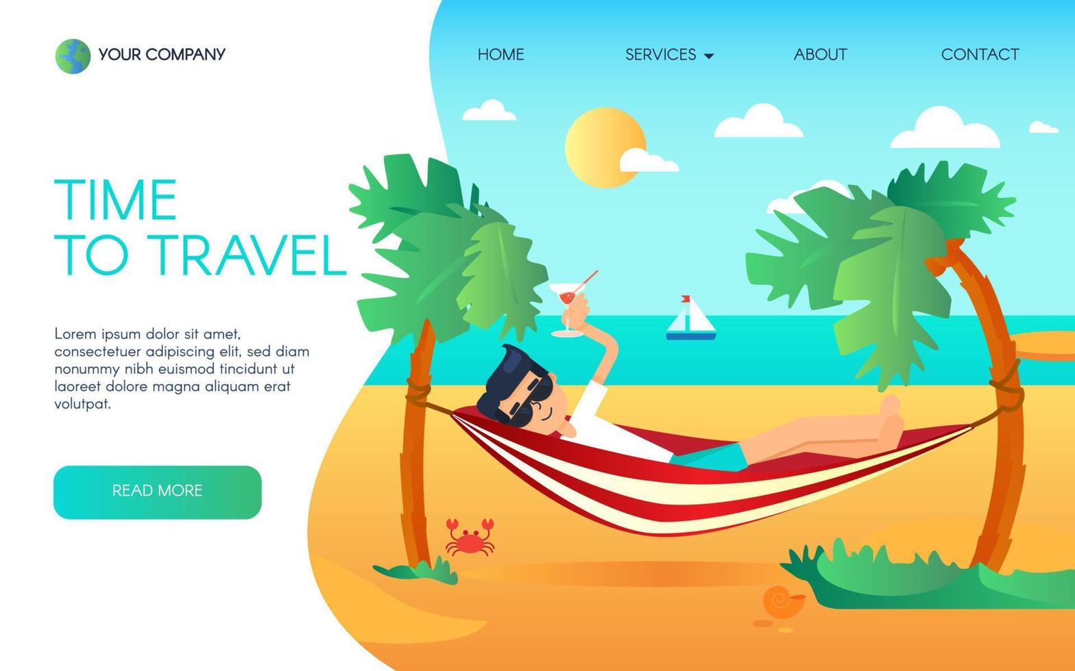Happy Man in Summer Vacation on Sea Landing Page vector