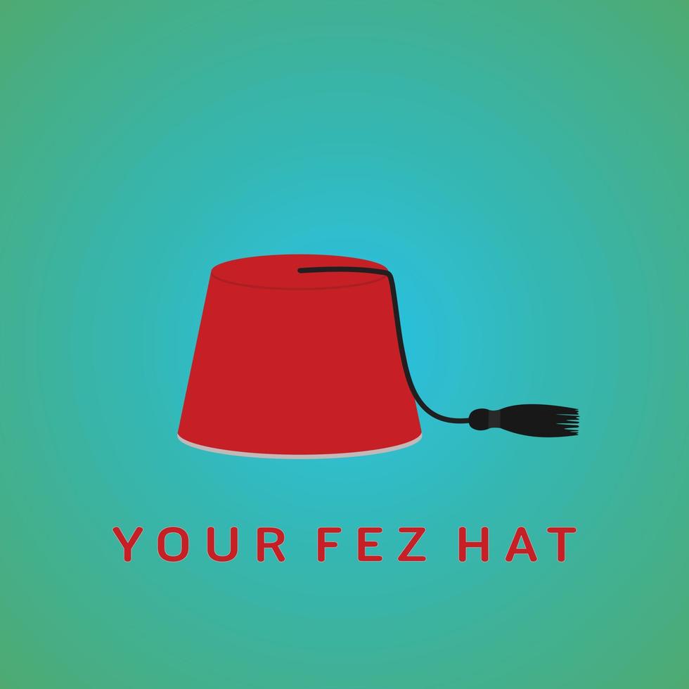 red fez hat on blue background flat vector illustration