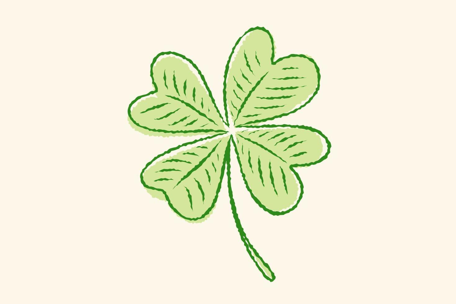 Vector illustration of lucky clover with four leaves in hand drawing style.