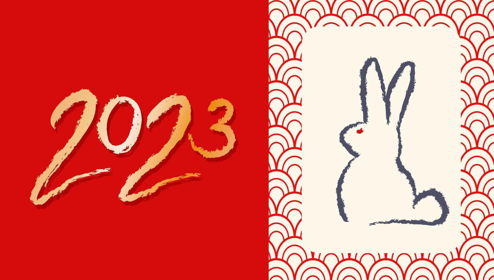 Vector caligraphy of 2023 and bunny like symbol new year. New year 2023. Hand drawing lettering with rabbit