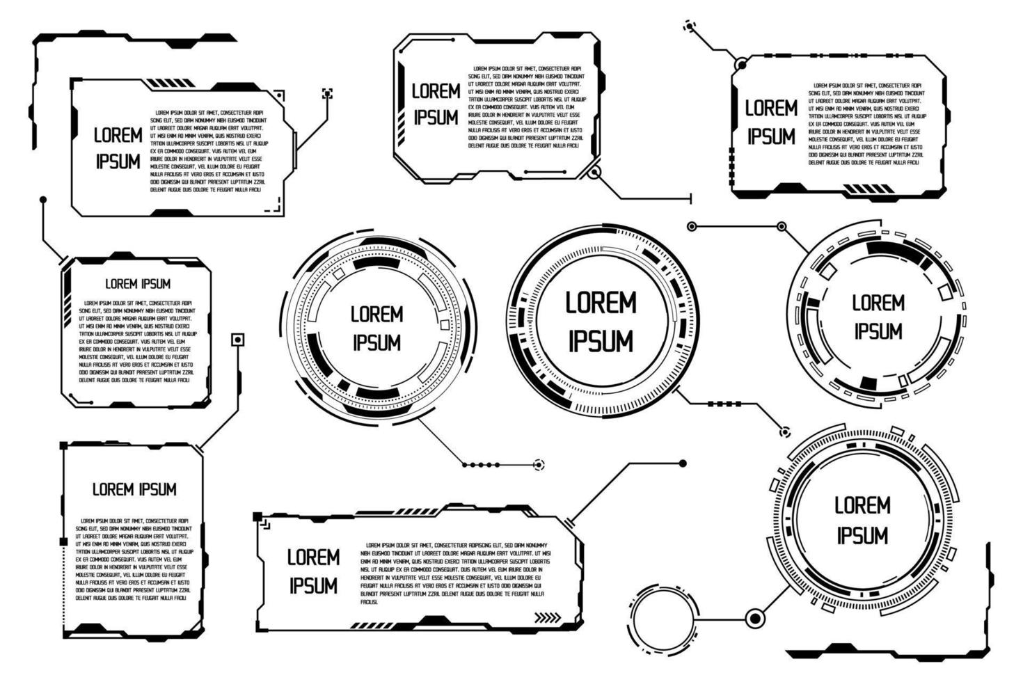 Vector set  HUD element. Text boxes collection abstract technology style. Hi-tech futuristic element.