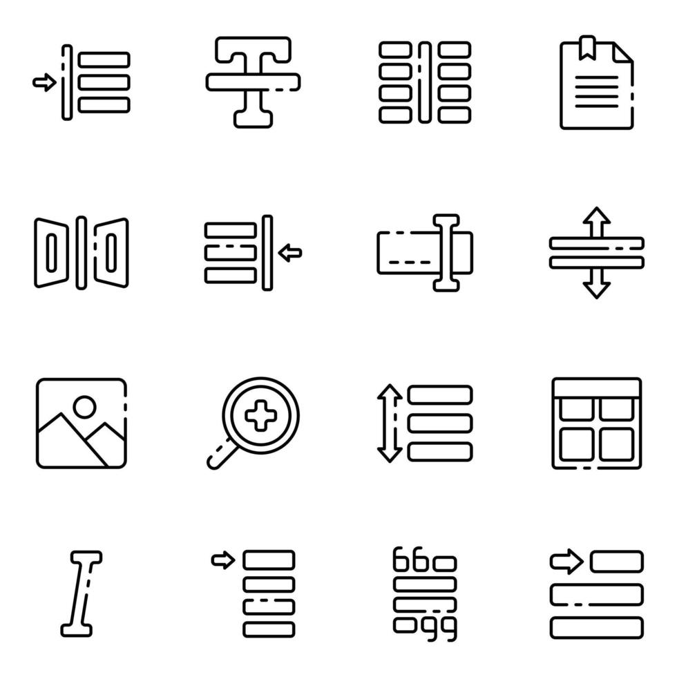 conjunto de línea simple de iconos de editor de texto. objetos de primera calidad. signos vectoriales aislados en un fondo blanco. vector