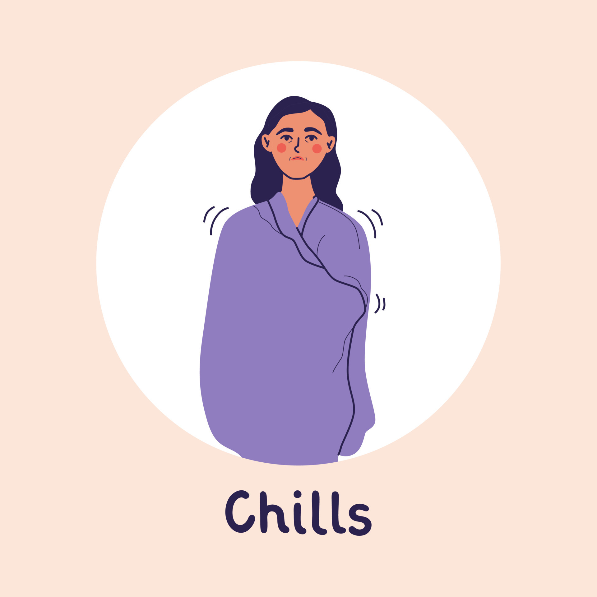 Unhappy sick woman covered with blanket, feeling cold, shivering and