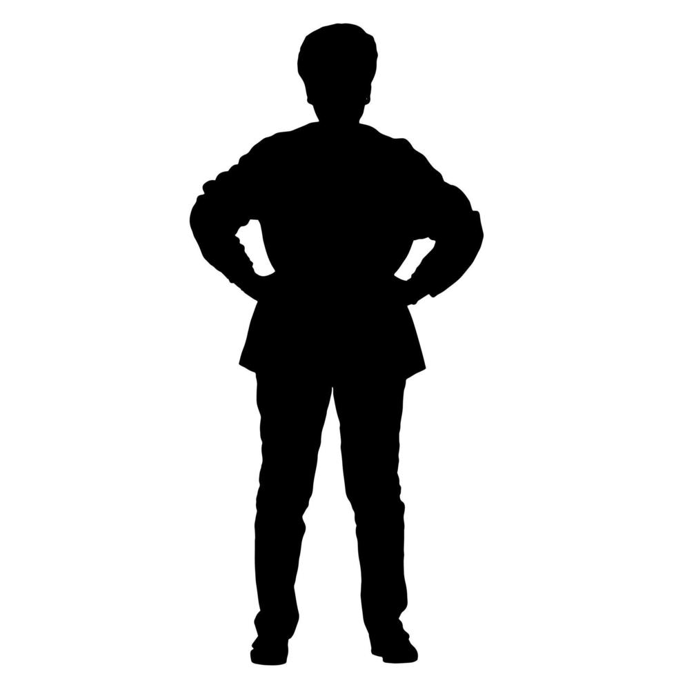 Vector silhouettes of women. Standing woman shape. Black color on isolated white background. Graphic illustration.