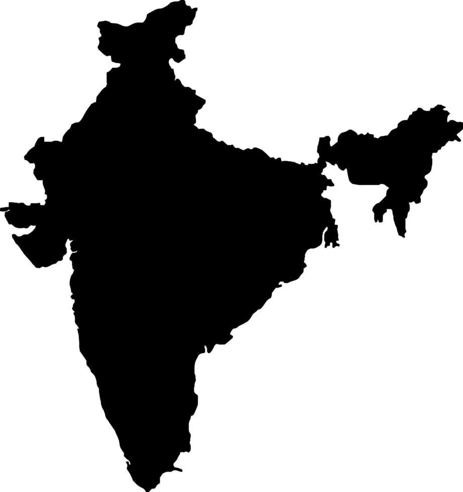 Black colored India outline map. Political indian map. Vector illustration