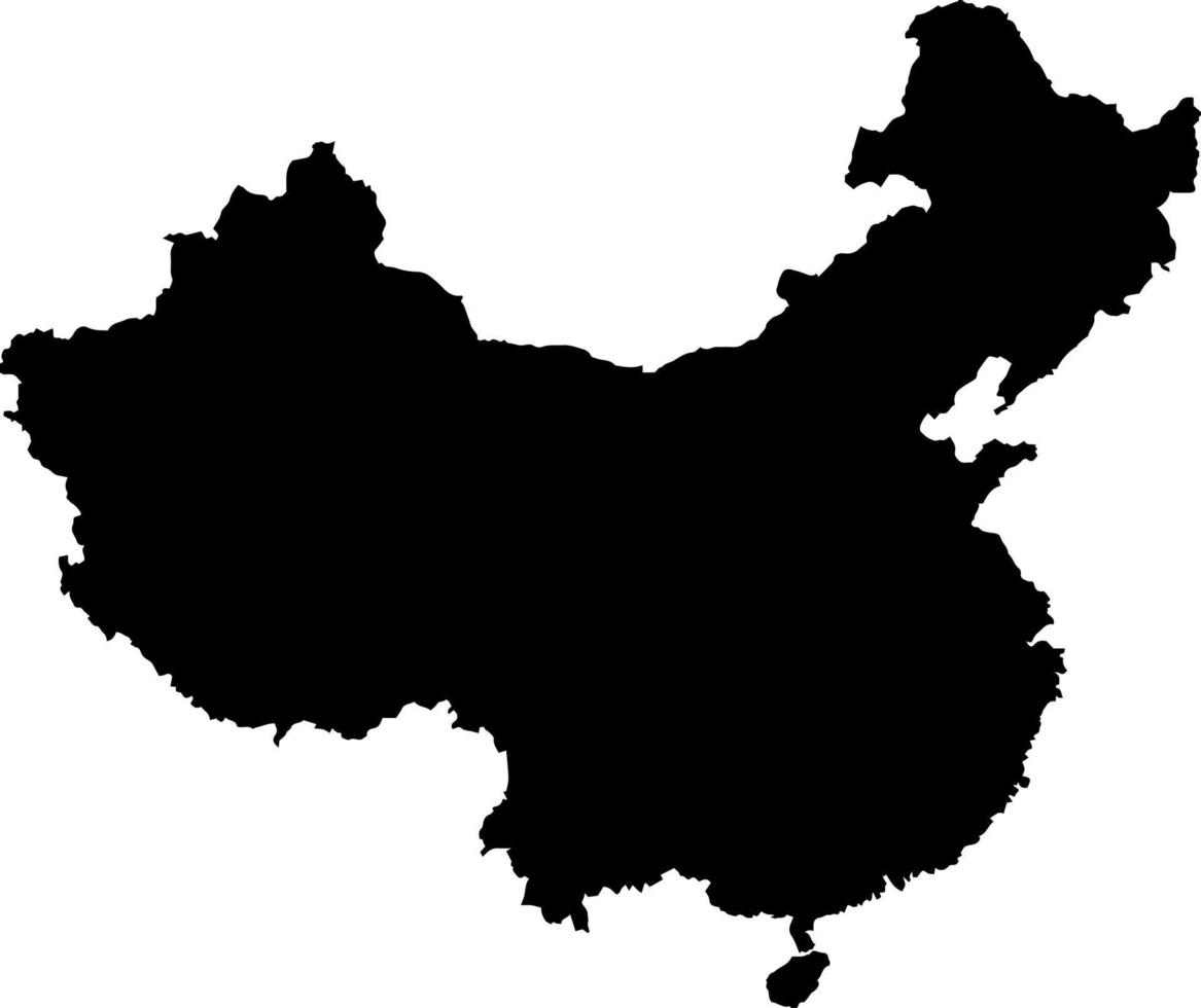 Black colored People's Republic of China outline map. Political chinese map. vector