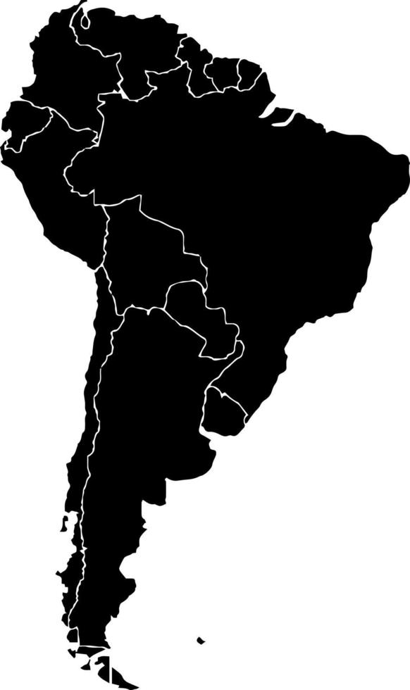 Black colored South America outline map. Political south american map. Vector illustration