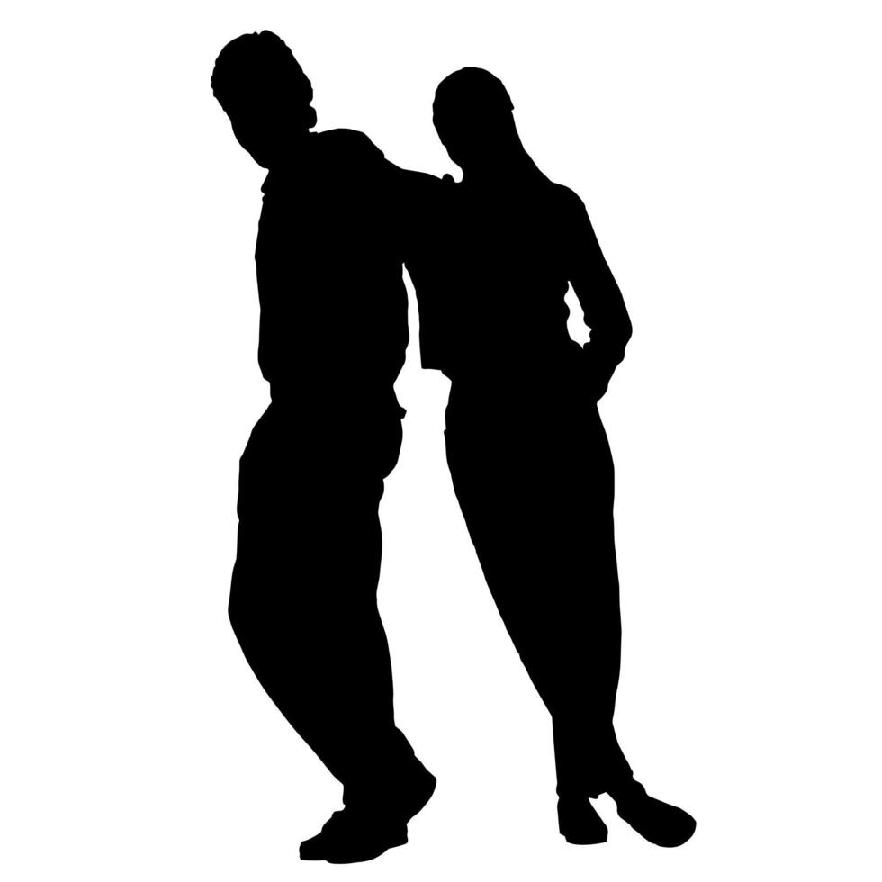 siluetas vectoriales de parejas. forma de pareja de pie. color negro sobre fondo blanco aislado. ilustración gráfica. vector