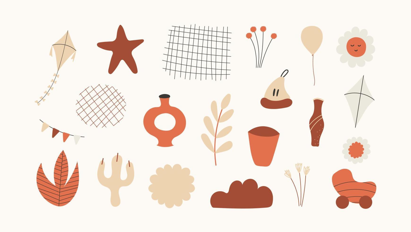 conjunto de formas abstractas orgánicas dibujadas a mano para la decoración moderna de la fiesta de bienvenida al bebé vector
