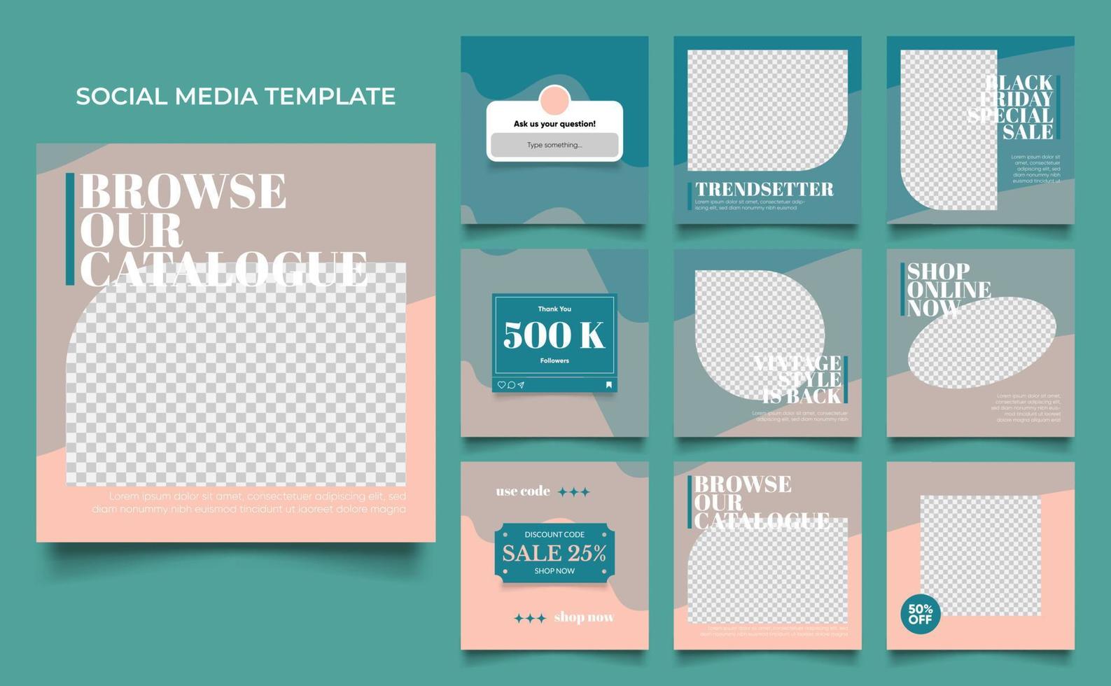 social media template banner fashion sale promotion in brown blue color vector