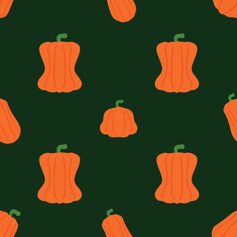 Autumn pattern on colored background. Repeating pumpkins on green background. Vector illustration. Design element for web design packaging paper menu banners