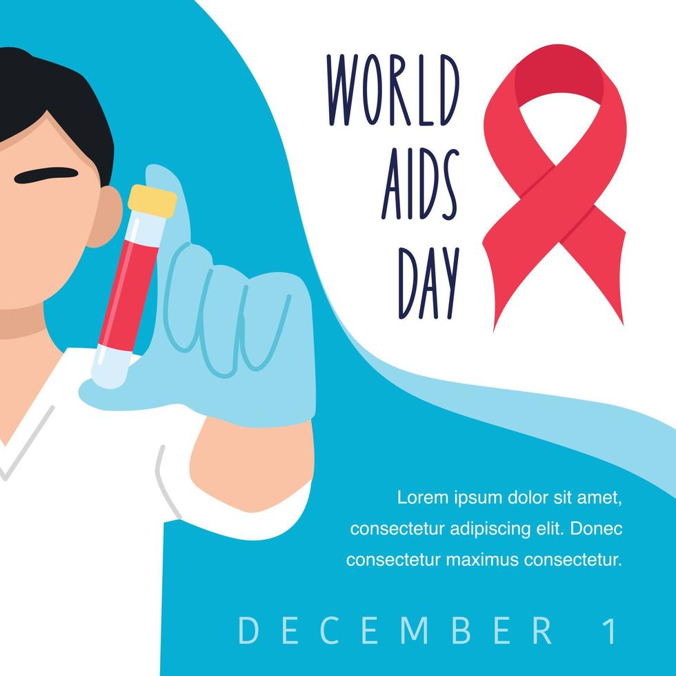 World aids day vector poster template. Doctor with test tube and analysis.