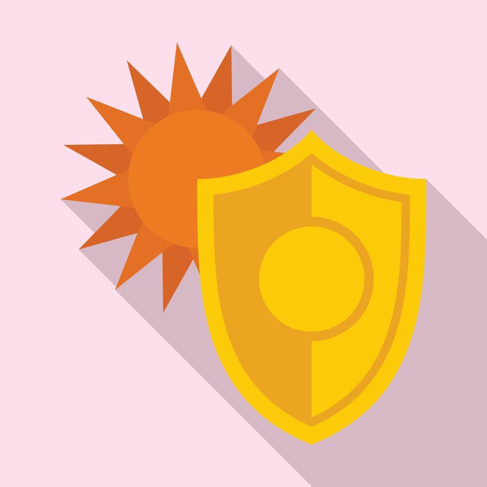 icono de protección solar de escudo, estilo plano vector