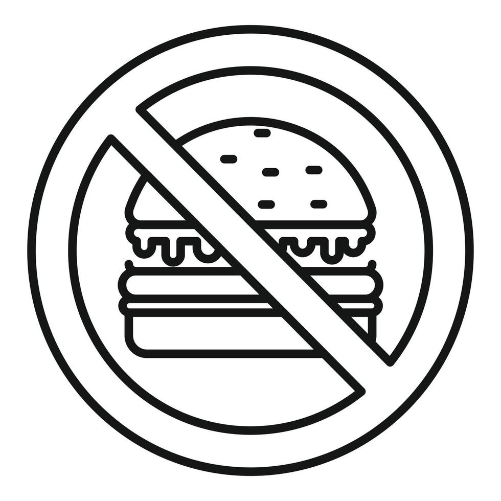 no hay icono de comer hamburguesa, estilo de contorno vector